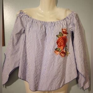 Miley+Molly floral embroidered off shoulder striped top